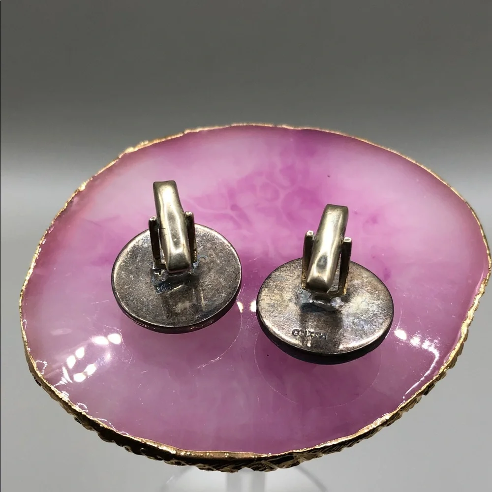 Vintage Mexico Taxco Sterling Silver 925 Round Stone Dome Cuff Links Cowboy